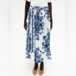 H&M TIE-DETAIL POPLIN SKIRT BLUE/WHITE FLORAL SIZE SMALL